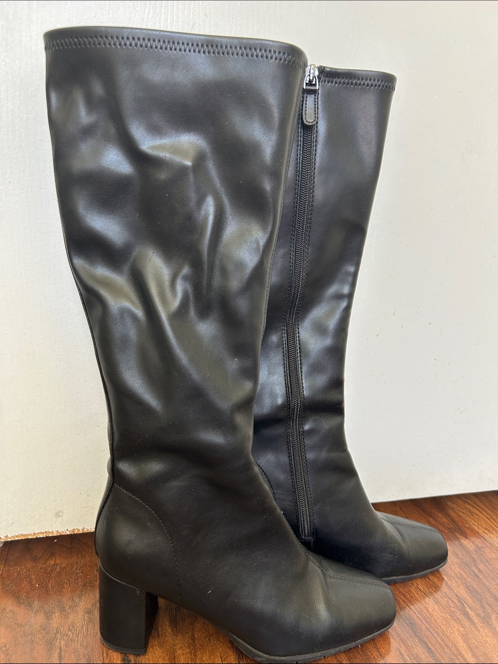 AEROSOLES Black Tall Block-Heel Zip Boots